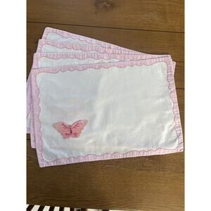 Vintage Pink Placemats Butterfly Applique Cotton Set of 4 Cottage Core